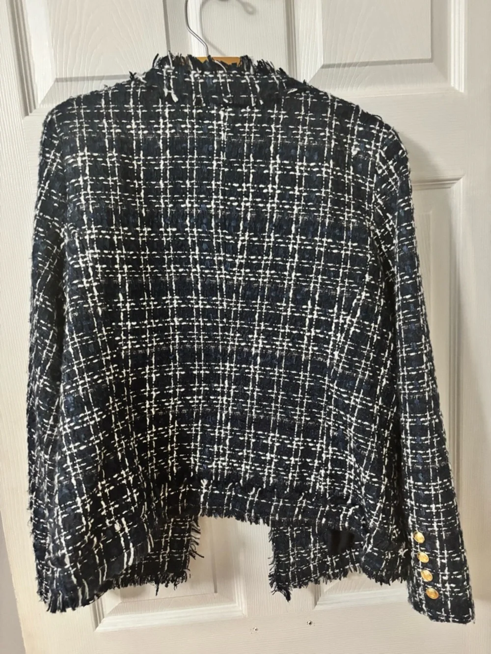 Nanette Lepore Navy & White Tweed Fringe Jacket - Picture 8 of 9